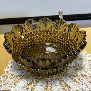 Vintage IMPERIAL GLASS Nutmeg HOBNAIL 10” BOWL FAN PATTERN